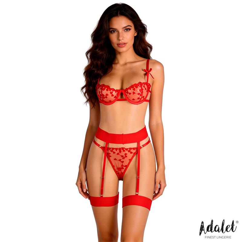 Yvonne Set Sujetador Tanga y Liguero con Corazones Rojo