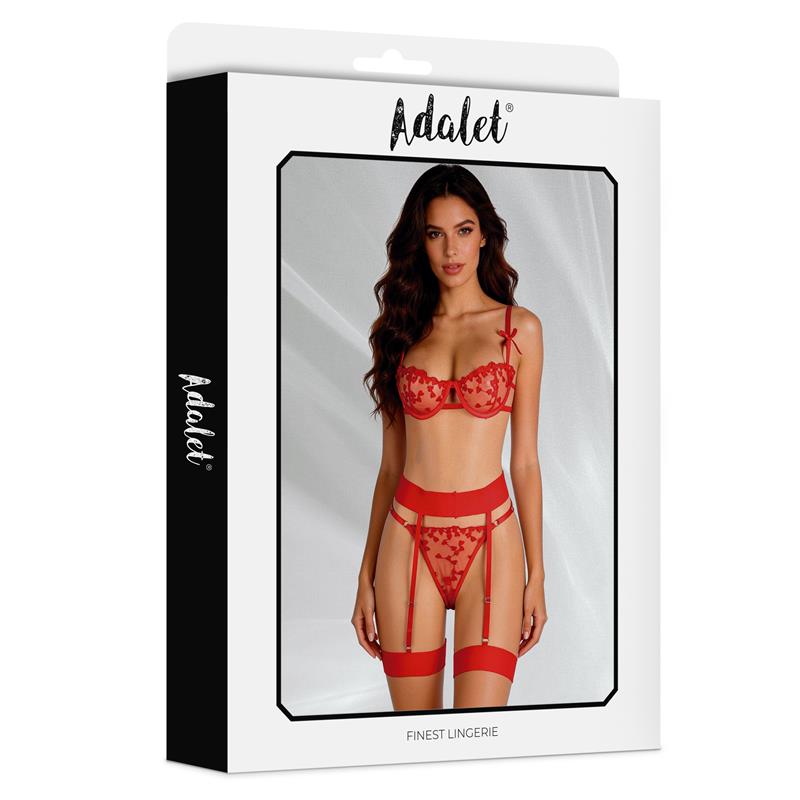 Yvonne Set Sujetador Tanga y Liguero con Corazones Rojo