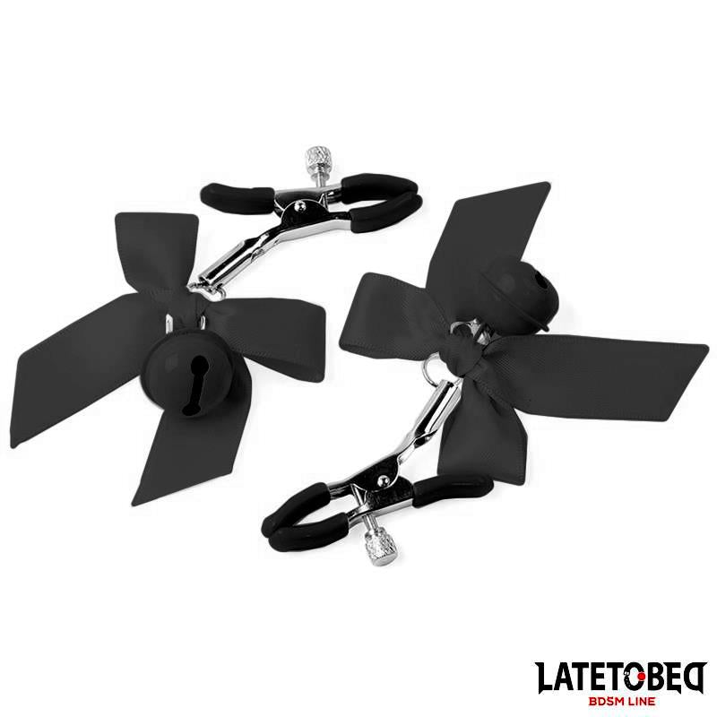 Pinzas para Pezones con Cascabel y Lazos Negros